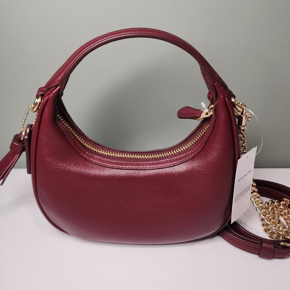 NWT Coach CCE60 Carmen Mini Crossbody Beaded Coach Graphic In DARK WINE Leather - Picture 4 of 7